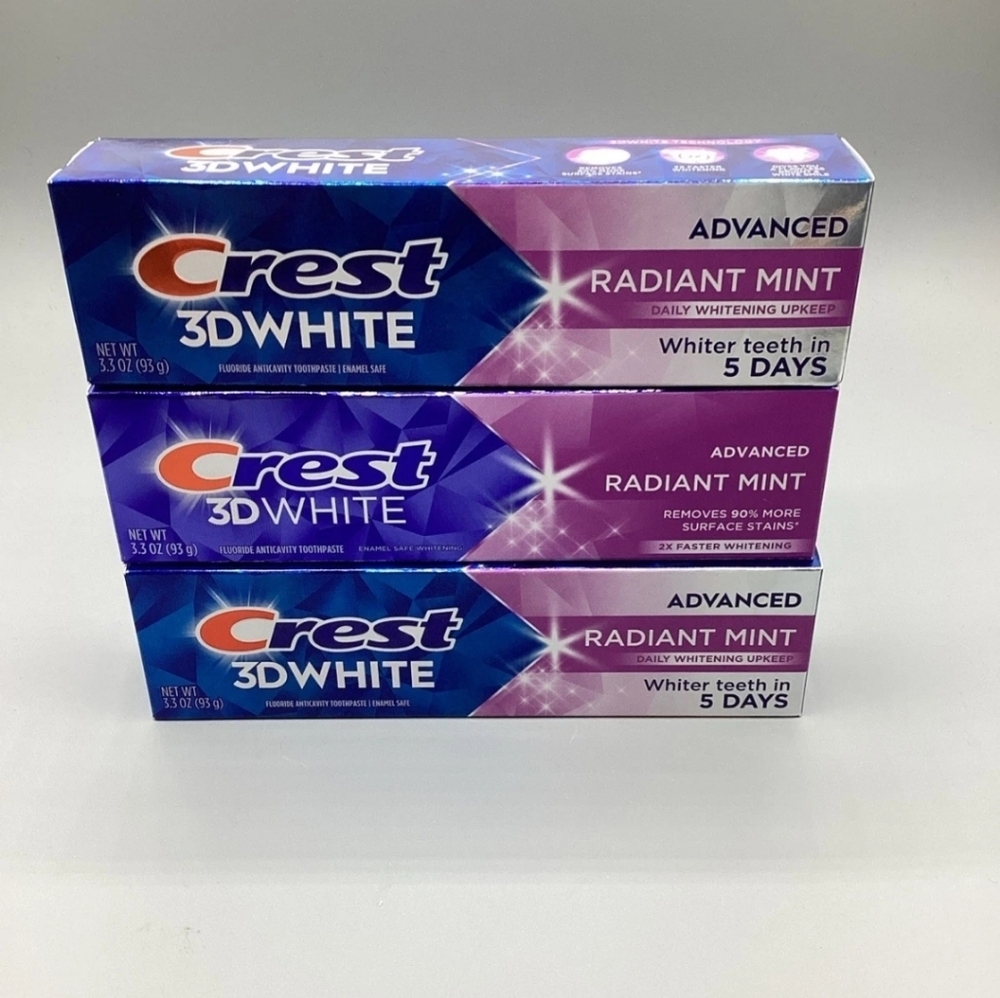 3 Crest 3D White Advanced Radiant Mint 3.3 Oz Each Toothpaste Lot Exp 2028